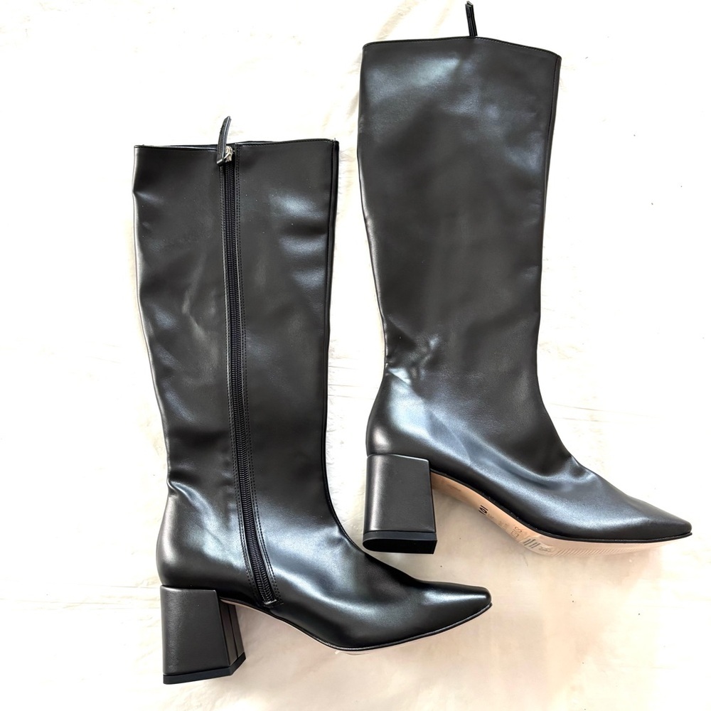 NWT SVEGAN Black Chalk Vegan Leather Heeled Knee High Boots SZ 5.5 - Picture 14 of 14